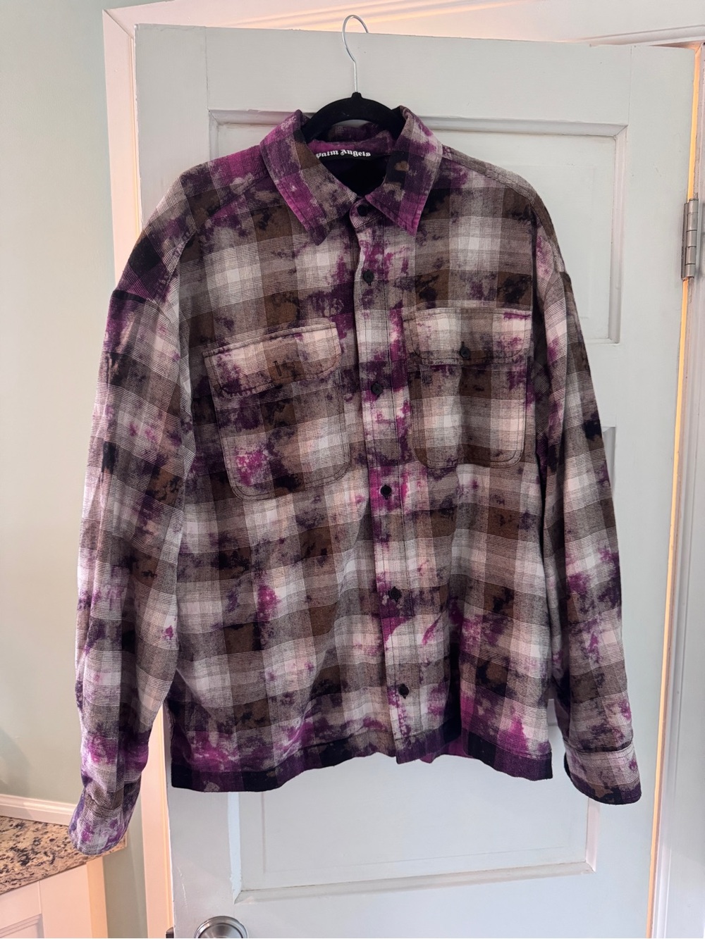 Palm Angels Purple & Brown Plaid Shirt Jacket